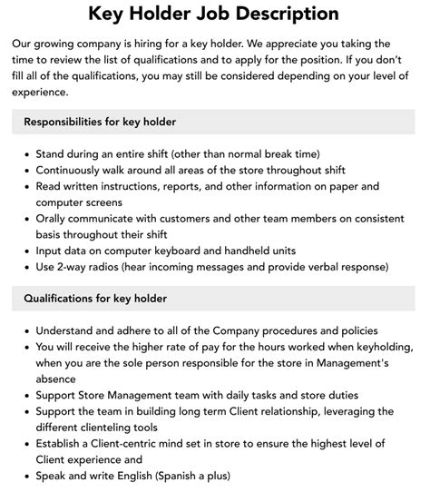 keyholder job description